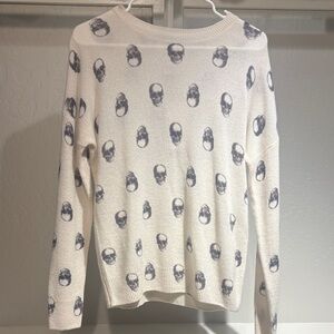 360 Cashmere Cream Skull Crewneck Sweater